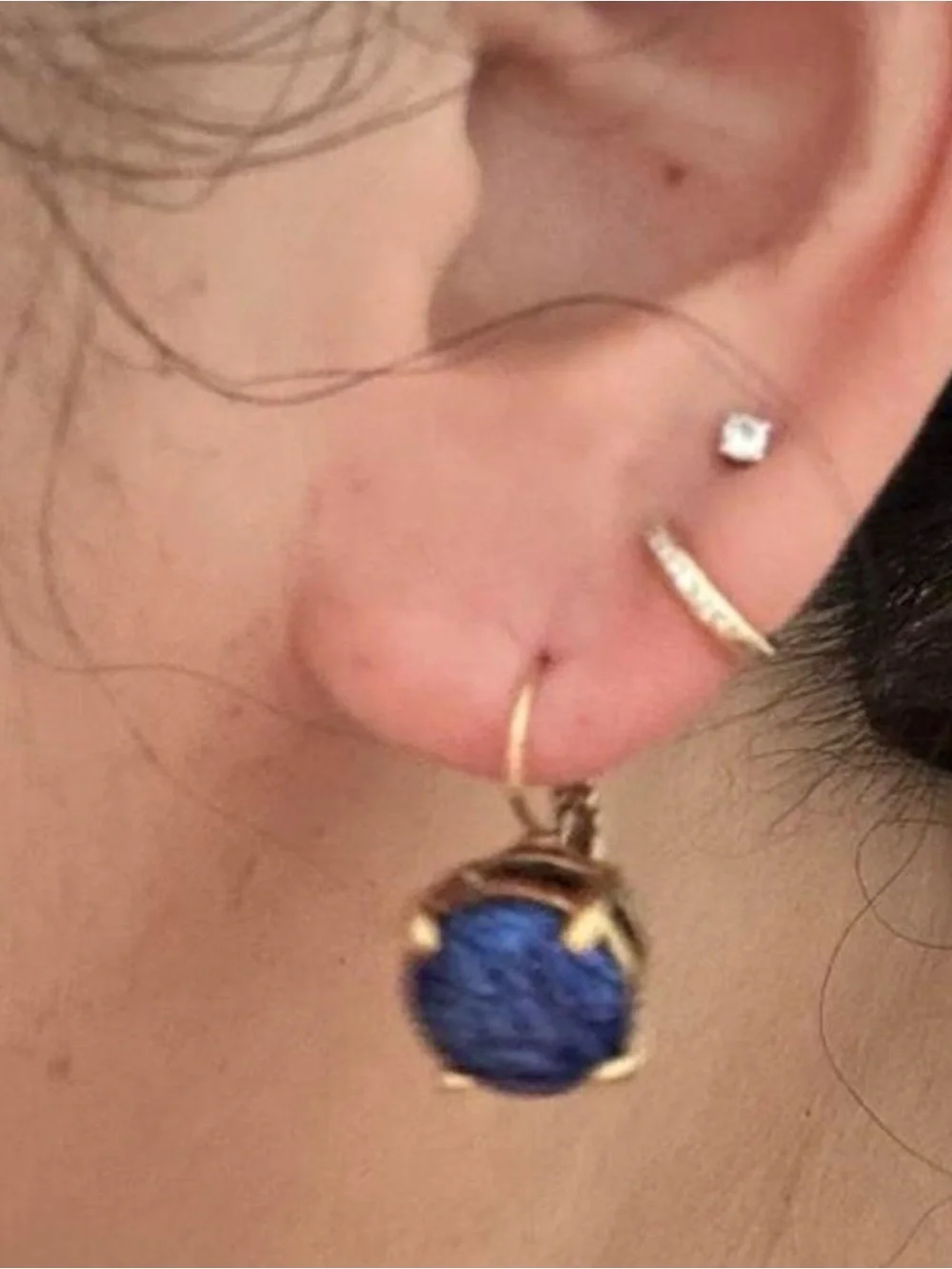 Kate Spade Gold-Tone Navy Blue glitter Drop Earrings
